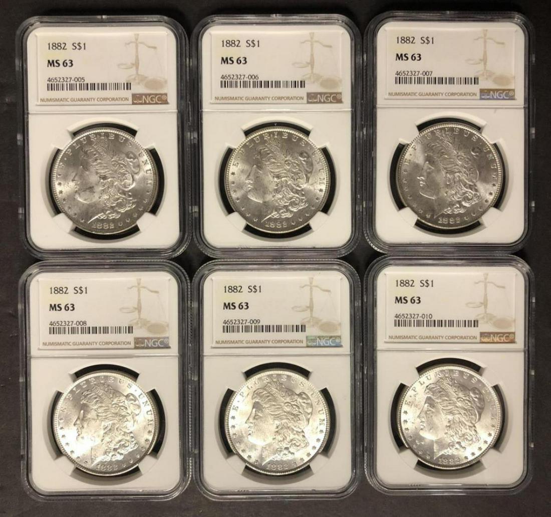 Investor Lot of 6 1882 Morgan Silver $1 NGC MS63 (1 of 8)