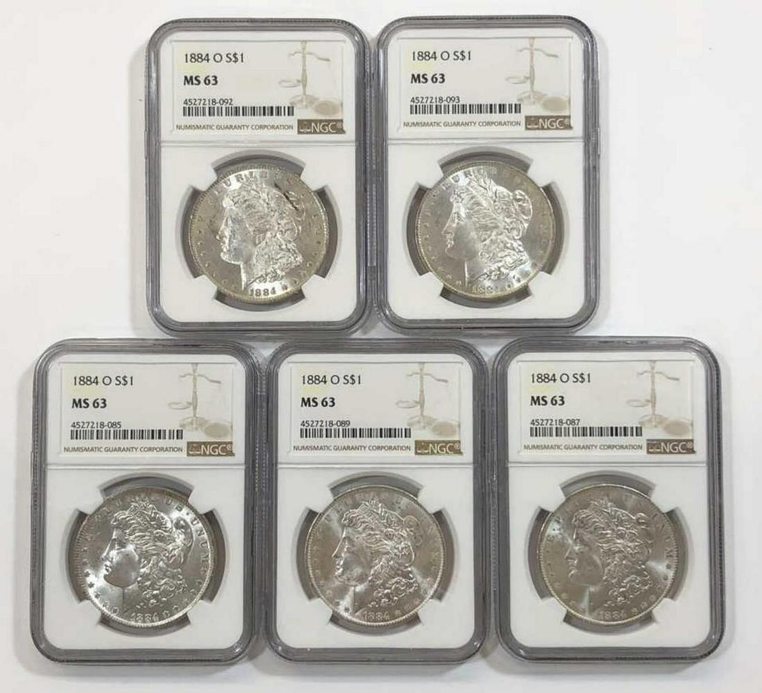 Investor Lot of 5 1884-O Morgan Silver $1 NGC MS63 (1 of 2)