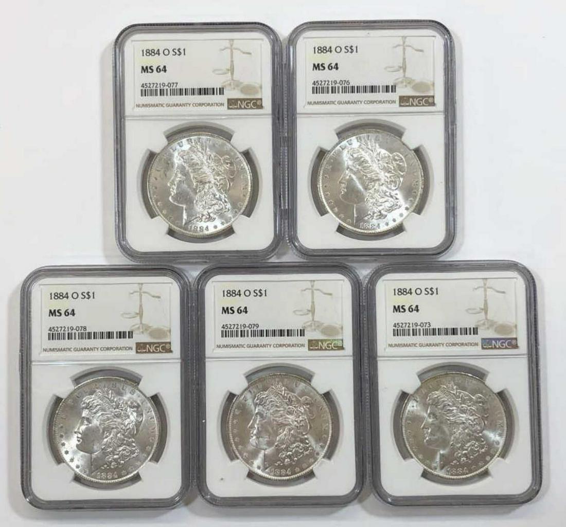 Investor Lot of 5 1884-O Morgan Silver $1 NGC MS64 (1 of 2)