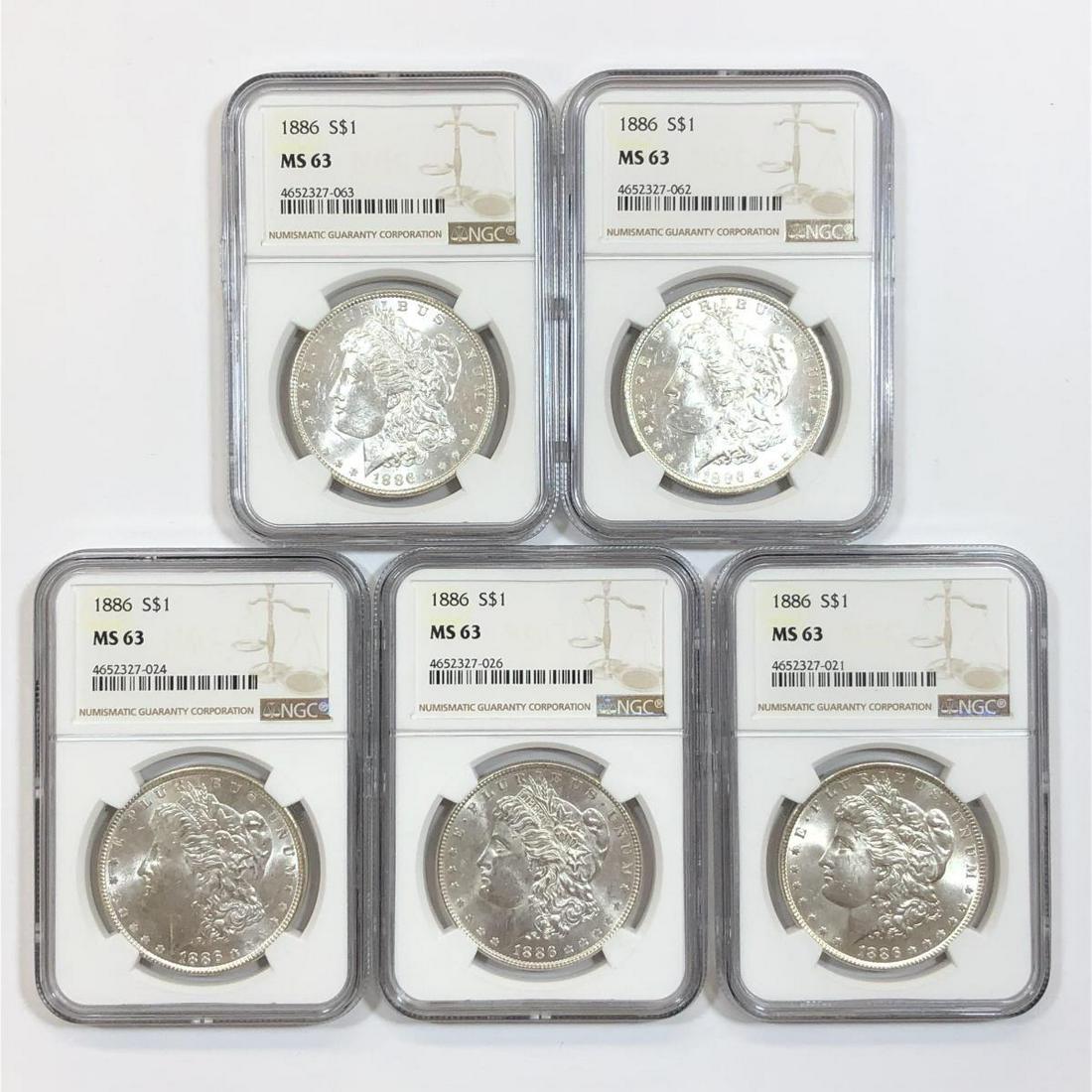 Investor Lot of 5 1886 Morgan Silver $1 NGC MS63 (1 of 2)