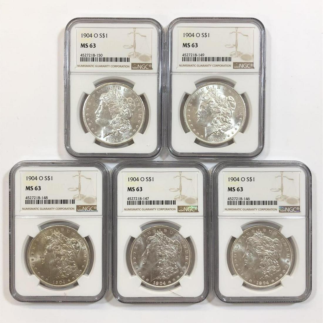 Investor Lot of 5 1904-O Morgan Silver $1 NGC MS63 (1 of 2)