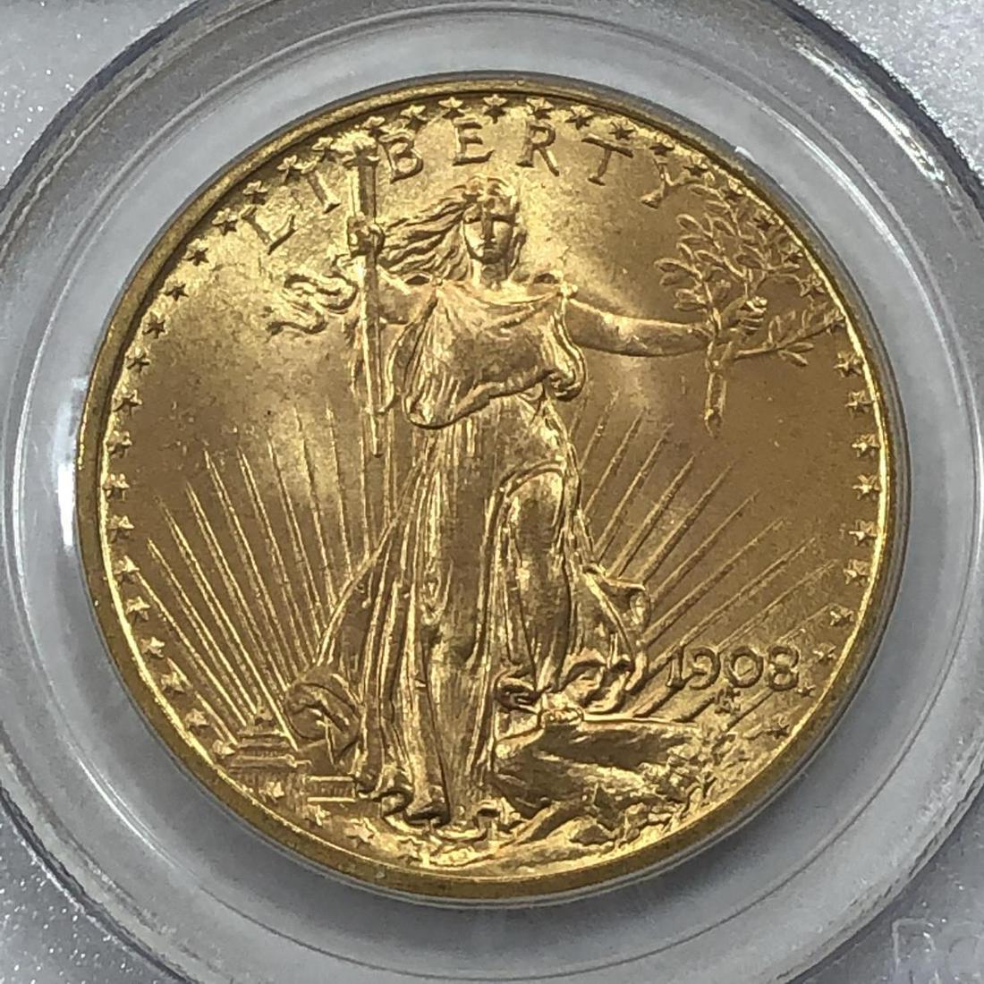 1908 $20 St. Gaudens Gold No Motto PCGS MS66 (1 of 3)