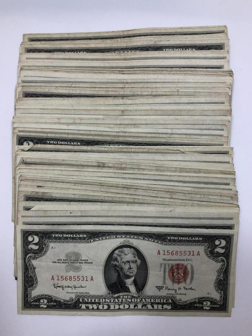 86pcs Series 1963 $2 Red Seal US Notes Fine to AU (1 of 1)