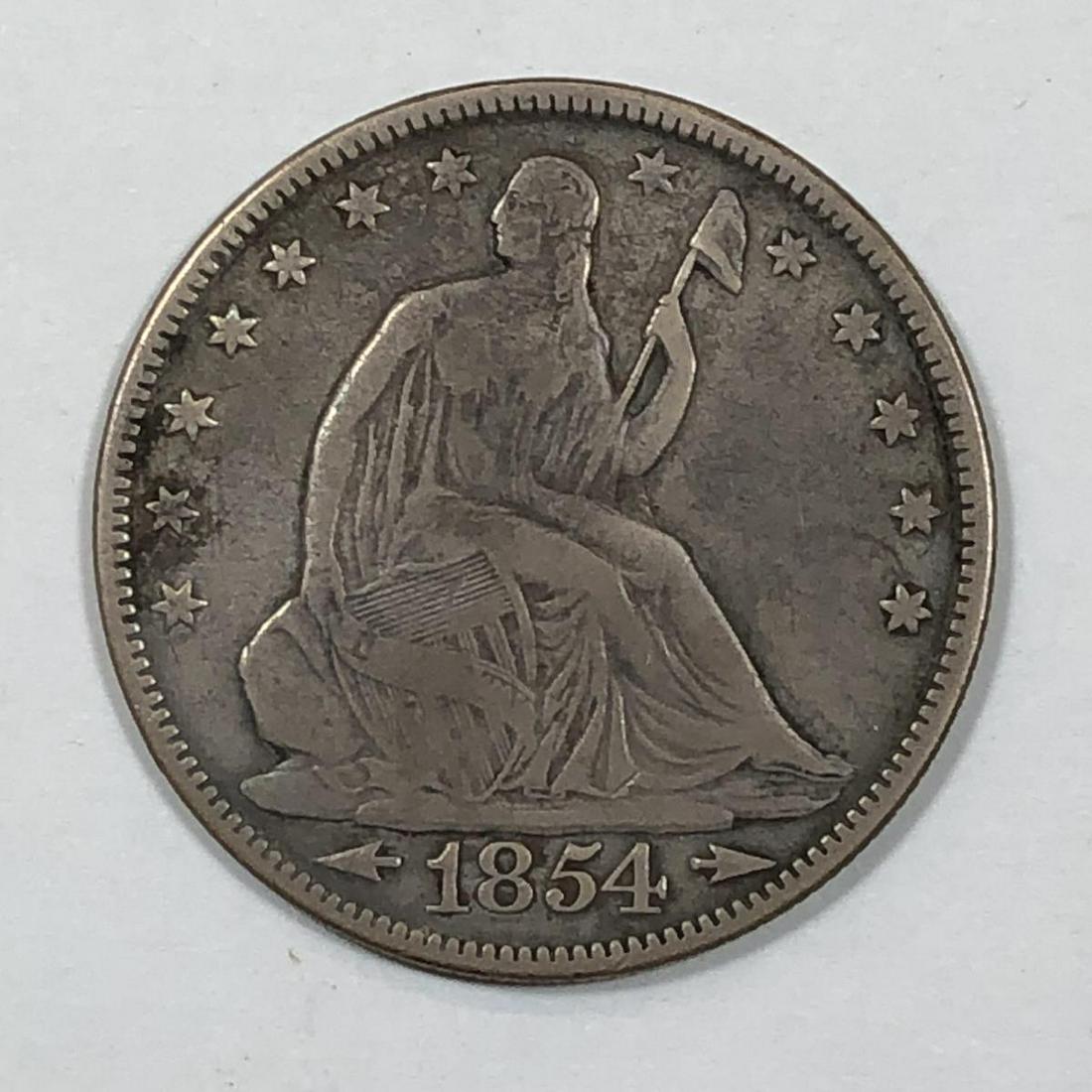 1854 Seated Liberty w/Arrows Silver Half Fine F (1 of 2)