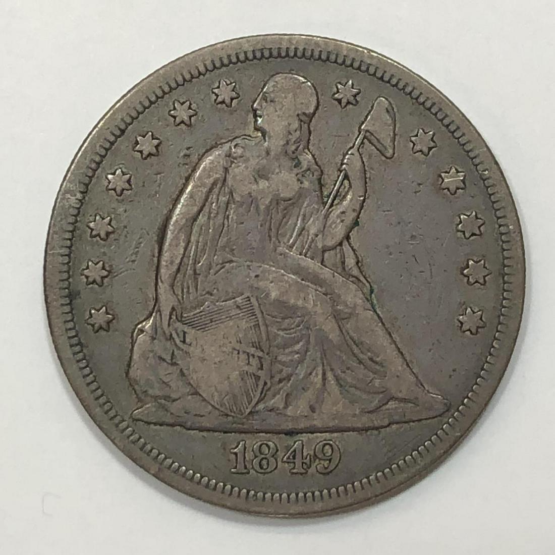 1849 Seated Liberty Silver Dollar $1 Fine F (1 of 2)