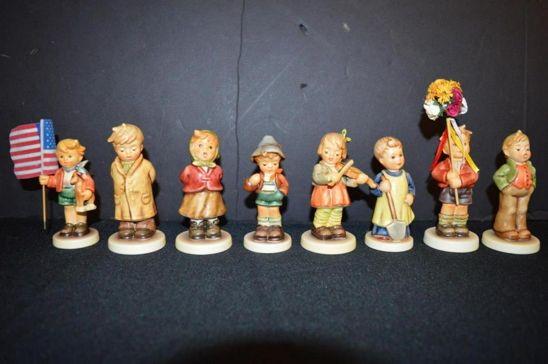 Large Group of Goebel Hummel Boxed Figurines COA: Large Group of Goebel Hummel Boxed Figurines Most With COA's. All in original boxes with packing. Includes Clear As A Bell #1994 Hum 2181 3.75" TMK-8, Little Flag Bearer #379 Hum 239/E 3.5" TMK-8, Too