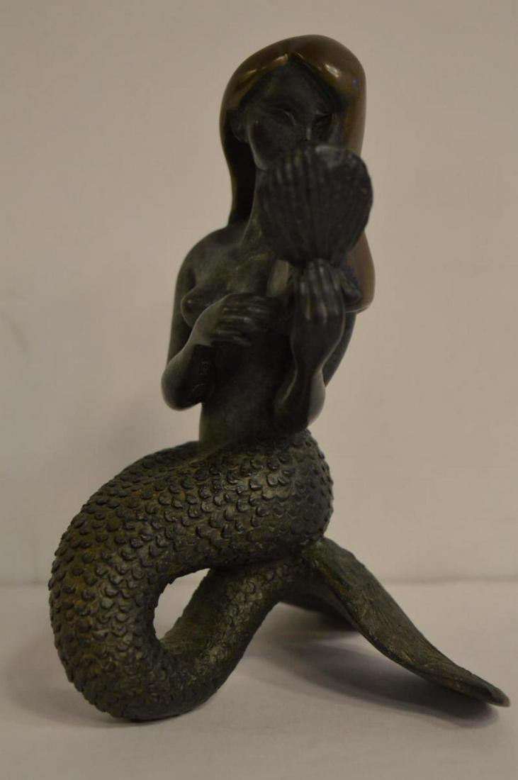 Kneeling Mermaid Bronze Sculpture by Jeff Tritel: Bronze Sculpture by Jeff Tritel (American 1949-). "Sea Beauty", depicting a kneeling mermaid, 66/200, with COA, 6"h.