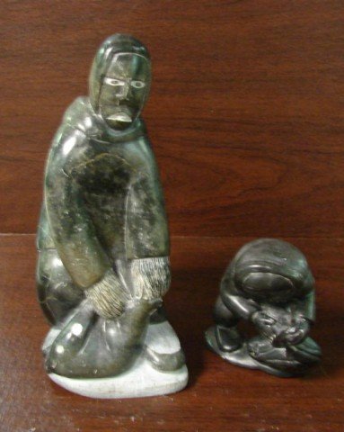 2 Soap stone Eskimo Statues signed Levi