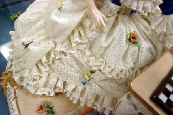 Court Figurine Playing Chess w/Dresden Lace - 4