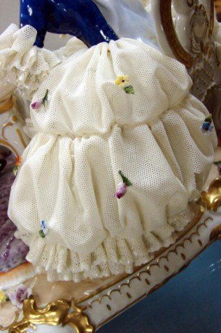 Court Figurine Playing Chess w/Dresden Lace - 6