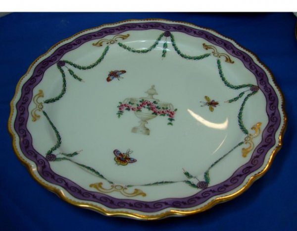 12 Gilman Collamore Dessert Plates w/butterflies: 12 Gilman Collamore Dessert or Salad Plates 9" diameter; gold edged, may be Minton, no chips or cracks.