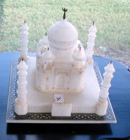 Carved & Polished Alabaster Taj Mahal: Carved & Polished Alabaster Taj Mahal, 9" wide.