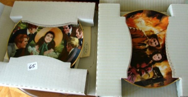 Collector Plates, Cloisonne Bowl, assorted china: Two Gone with the Wind Collector Plates in original boxes, Chinese plates, cloisonne bowl, angels, etc.