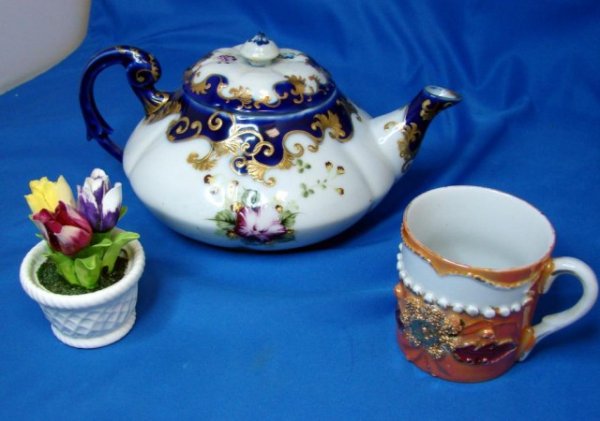 Vintage Porcelain Teapot & Gilt Cup