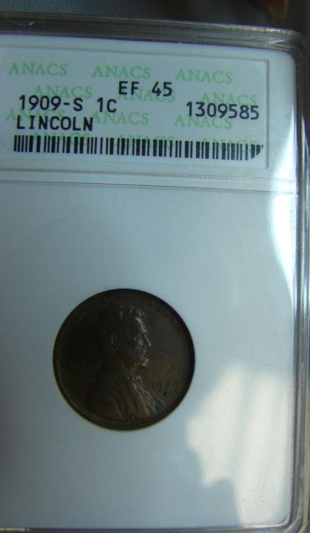 1909-S Lincoln Cent A.N.A.C.S. EF 45