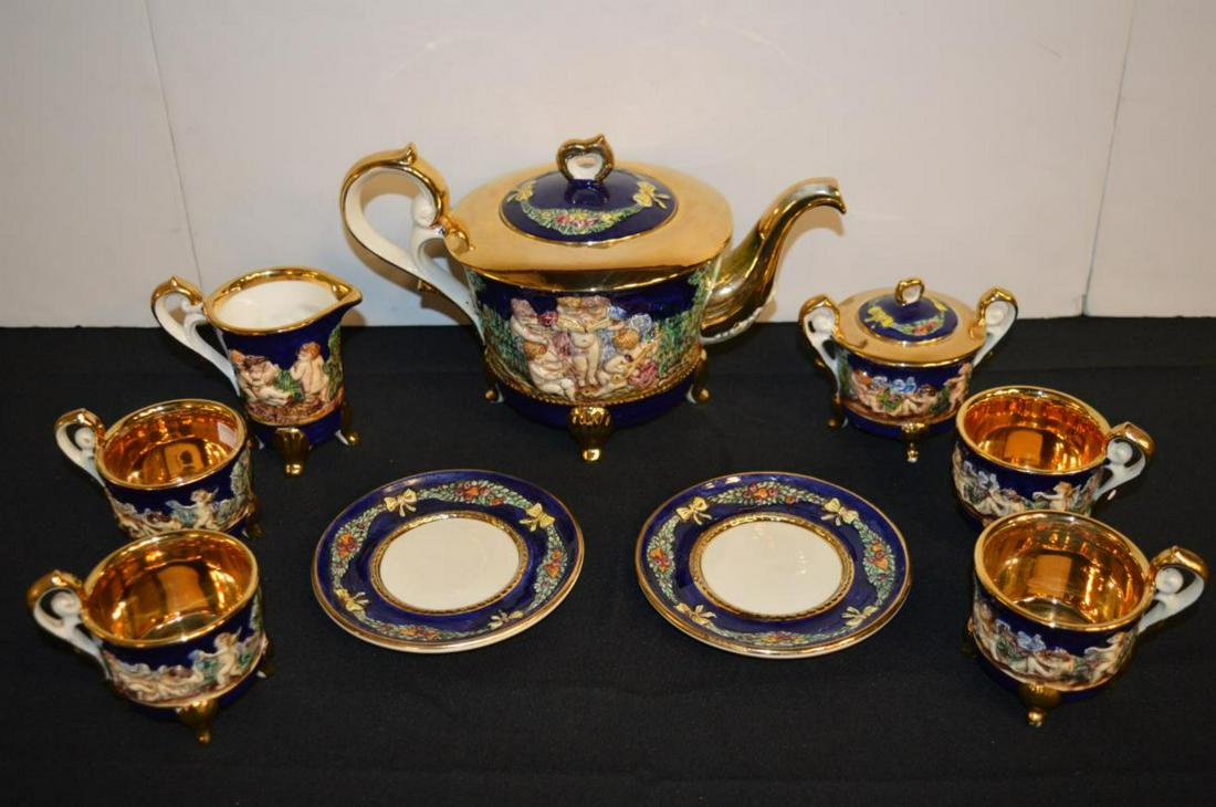 Capodimonte Italy Cherub Cobalt Blue Tea Set (1 of 9)