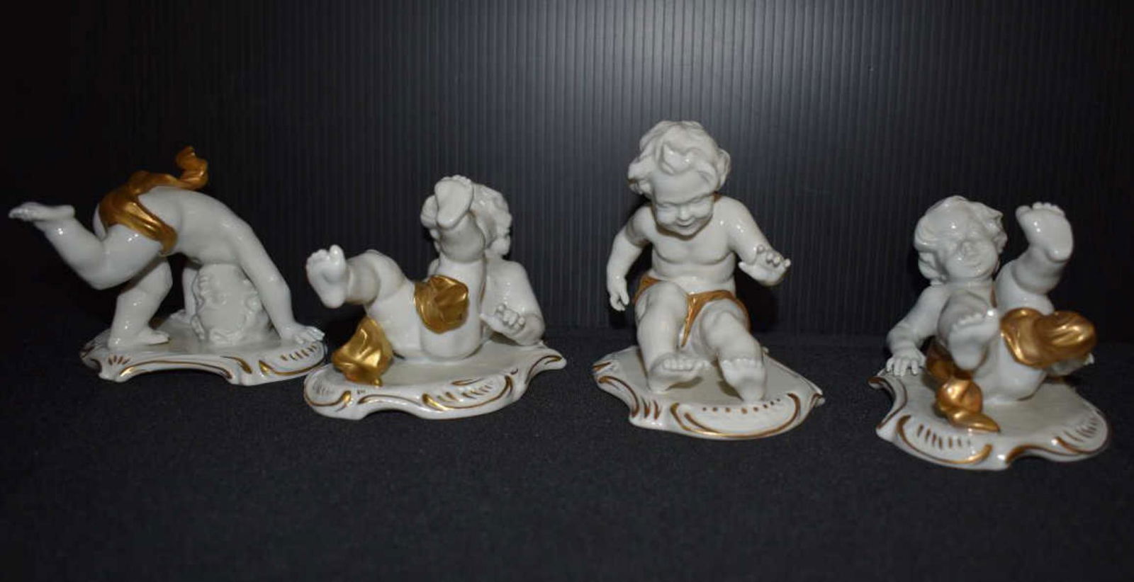 Vintage Porcelain White Cherub Figurines Gold Gilt (1 of 4)