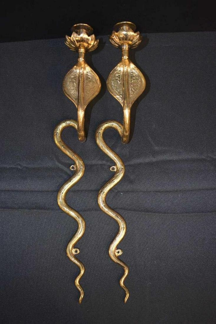Pair of Brass Cobra Wall Sconces (1 of 3)