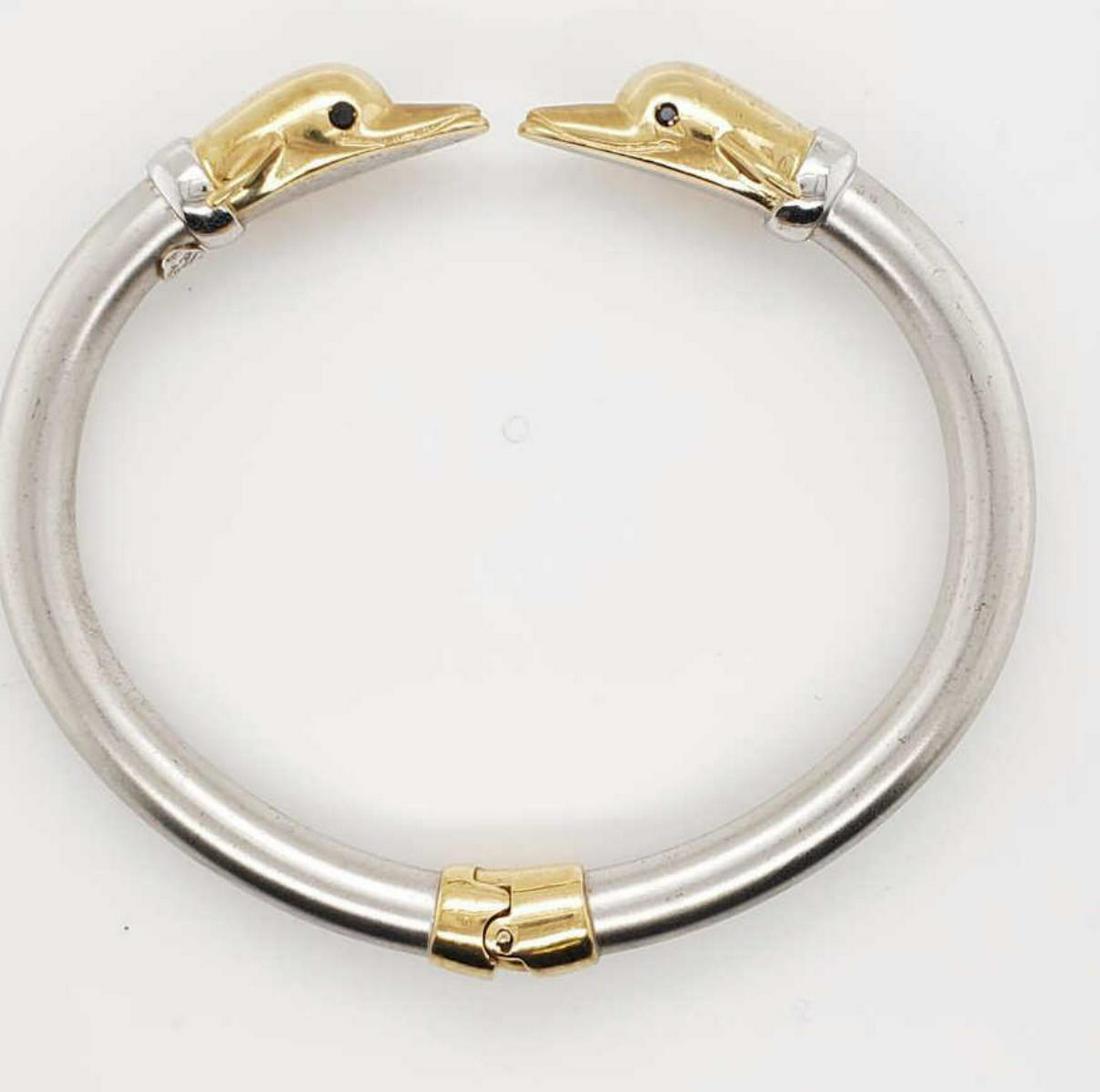 14kt two tone dolphin bangle bracelet (1 of 4)