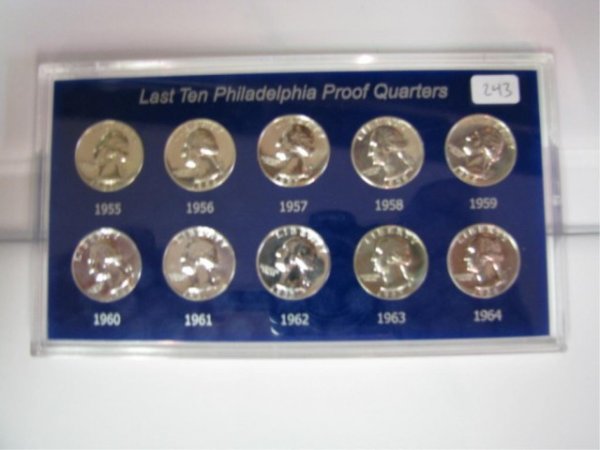 1955-1964 Proof Silver Quarter Set in Holder: 1955-1964 Proof Silver Quarter Set in Holder