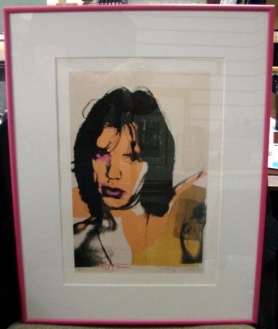 Framed Print of Mick Jaeger by Andy Warhol Ltd. Ed: Framed & Matted under glass print of Mick Jaeger by Andy Warhol, 16 1/2" x 21", #214/250.