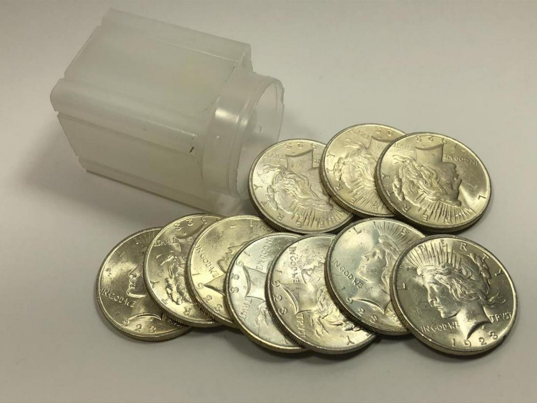 1923 Peace Silver Dollar 10 Piece Roll Original BU (1 of 3)