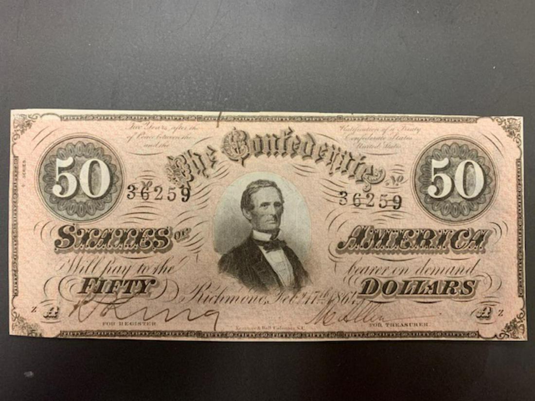 1864 $50.00 Confederate States of America T-66 (1 of 2)