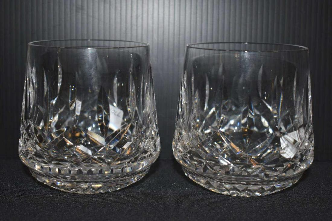 Pair of Waterford Lismore Roly Poly Glasses: Pair of Waterford Lismore Roly Poly Cut Clear Crystal Glasses. Excellent condition, 9 ounce, 3 3/8" tall. Acid etch logo on lower outside rim or edge of both.
