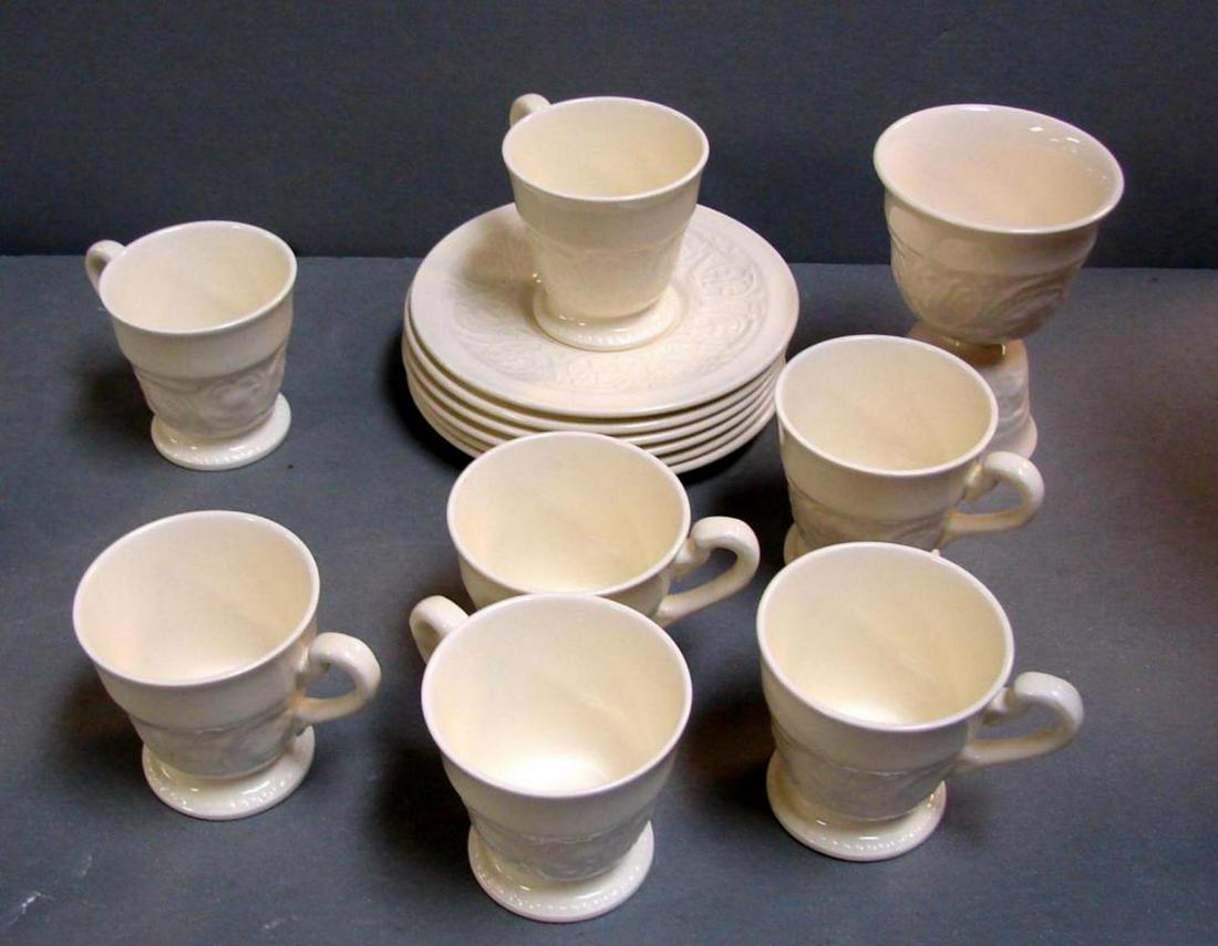 Wedgwood Patrician Demi Cups & Saucers & Egg Cup: 7 Wedgwood Patrician Etruria & Barlaston Demi-tasse Cups & 6 Saucers & an Egg Cup - no chips.