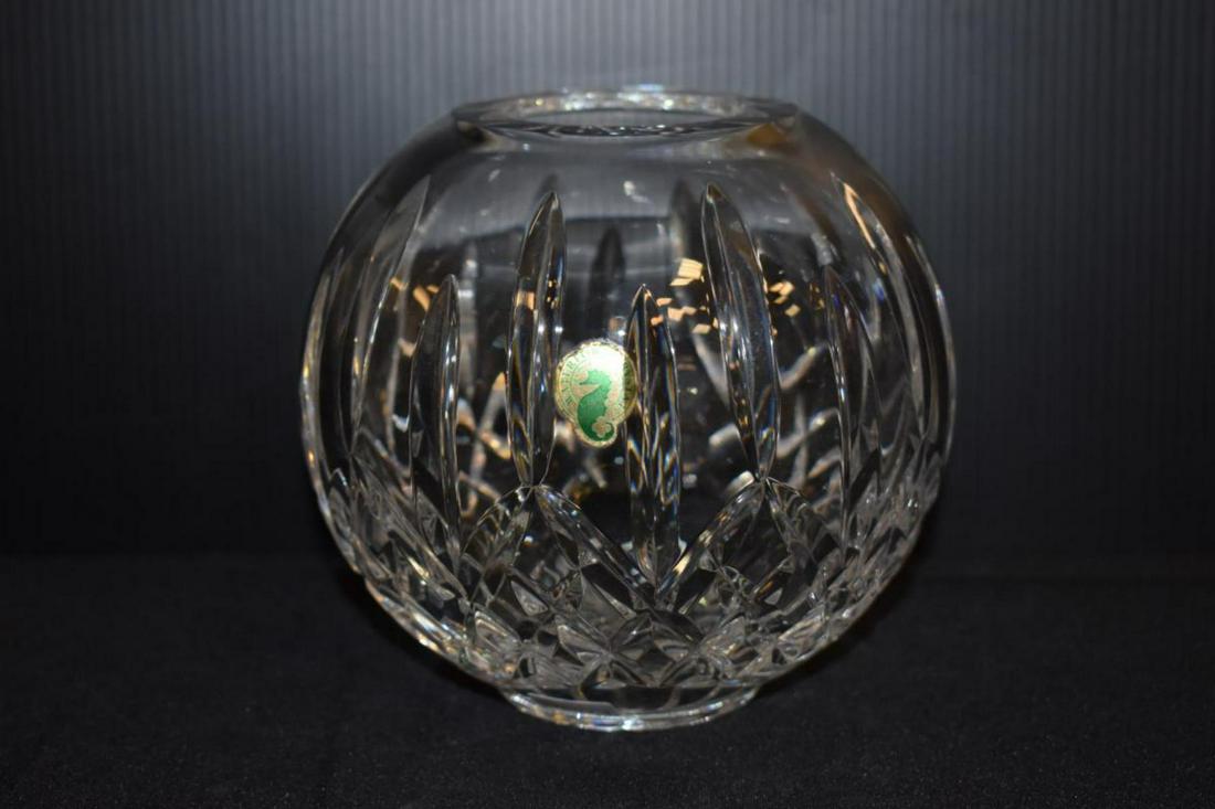 Waterford Cut Clear Crystal Lismore Rose Bowl: Waterford Cut Clear Crystal Lismore Rose Bowl 6" With Original Foil Sticker. Acid etched hallmark on underside on the foot rim area. 5.5" tall & 6" across. Good condition.