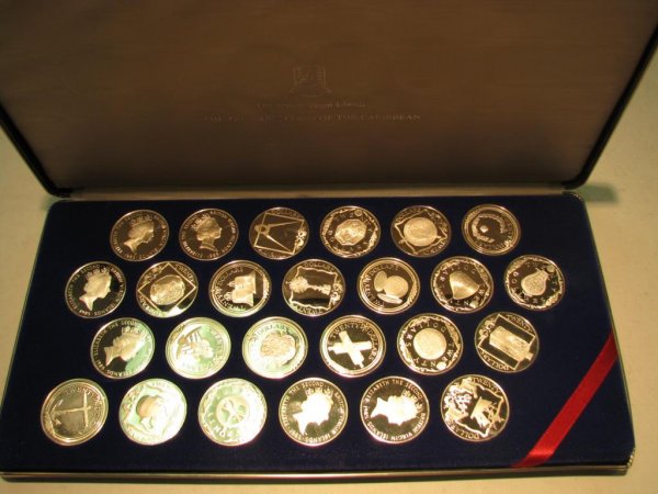 Treasure Coins of the Caribbean-15.59oz of Silver: The British Virgin Islands: Treasure Coins of the Caribbean. 25 coins totaling 15.59oz of sterling silver.