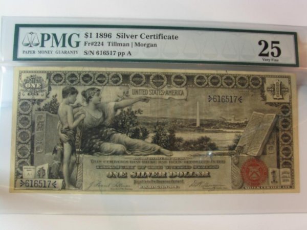 1896 $1 Silver Certificate PMG VF25 Fr224: 1896 $1 Silver Certificate PMG VF25 Fr224