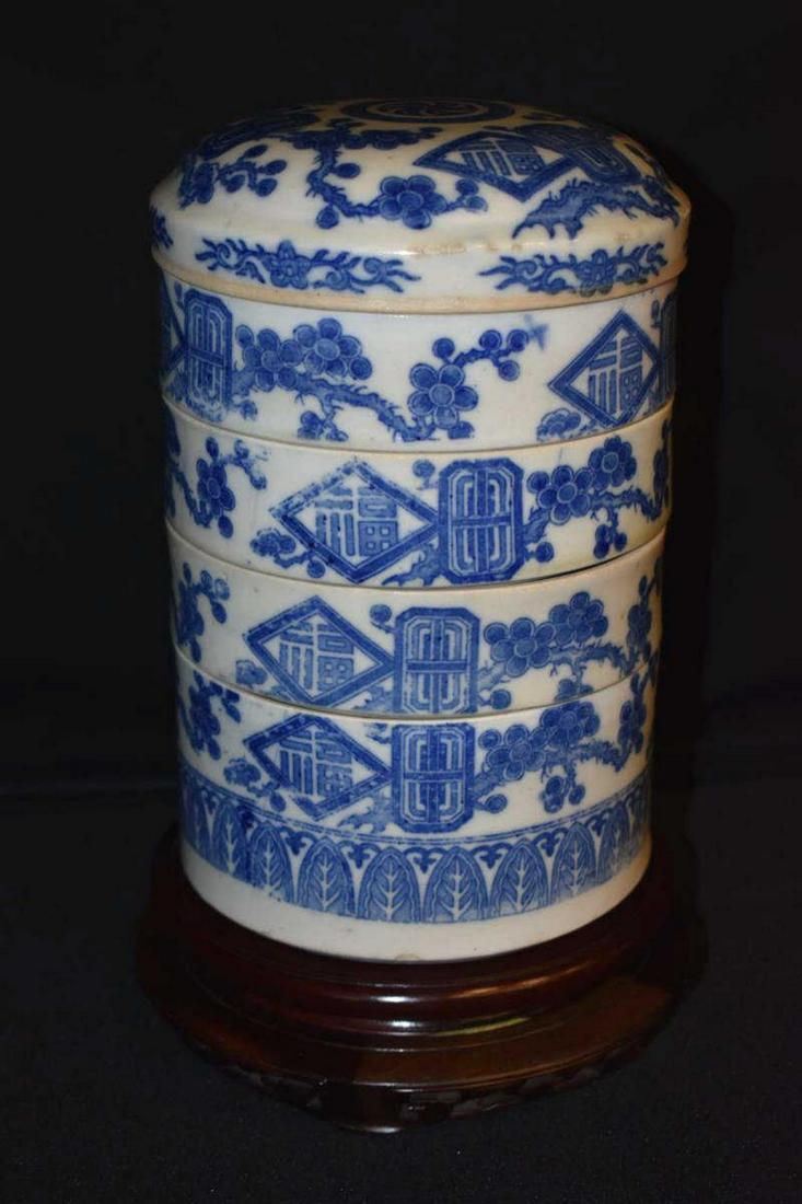 Japanese Porcelain Jubako Box w Wood Stand 20th C (1 of 4)