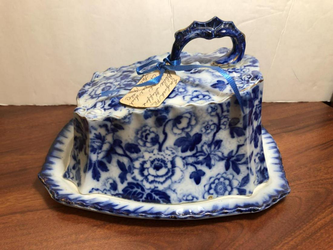 Flow Blue Cheese Dish Staffordshire Late 19th Cent (1 of 10)