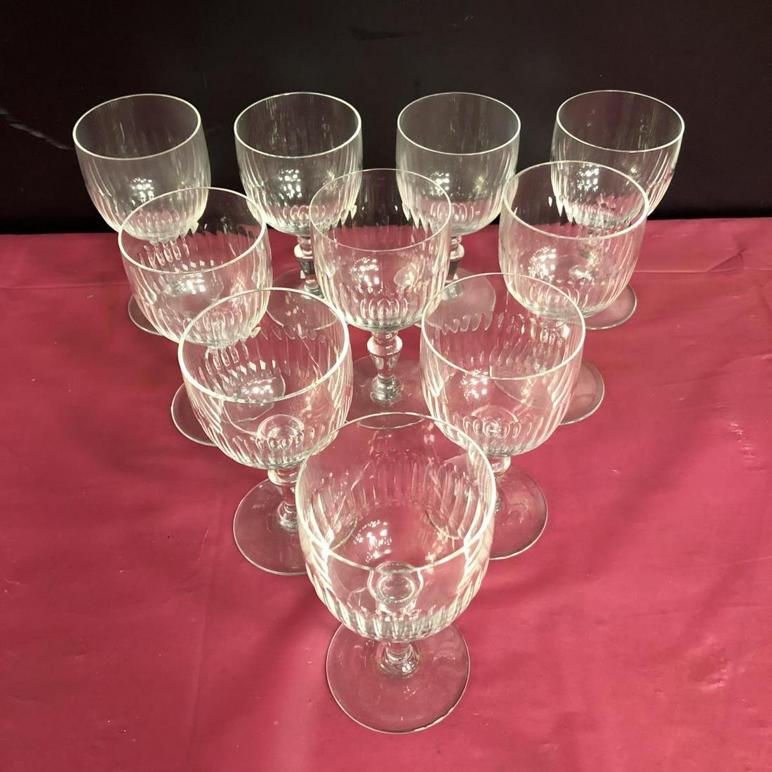 10 Baccarat clear fine crystal water goblet: 10 Baccarat clear fine crystal water goblet stemware pieces from the Renaissance pattern. The simple but elegant cut panel design is good for all occasions; casual or formal. Great for wine & more als