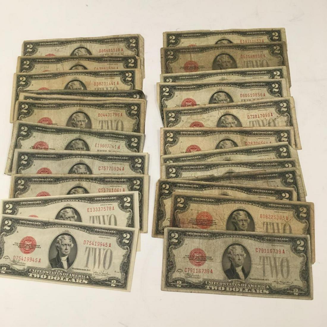 Lot of 25 Series 1928 Red Seal $2 US Notes (1 of 4)