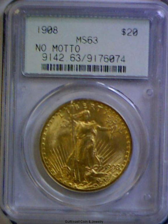 1908 St.Gaudens $20 NGC MS63 No Motto: 1908 St.Gaudens $20 NGC MS63 No Motto