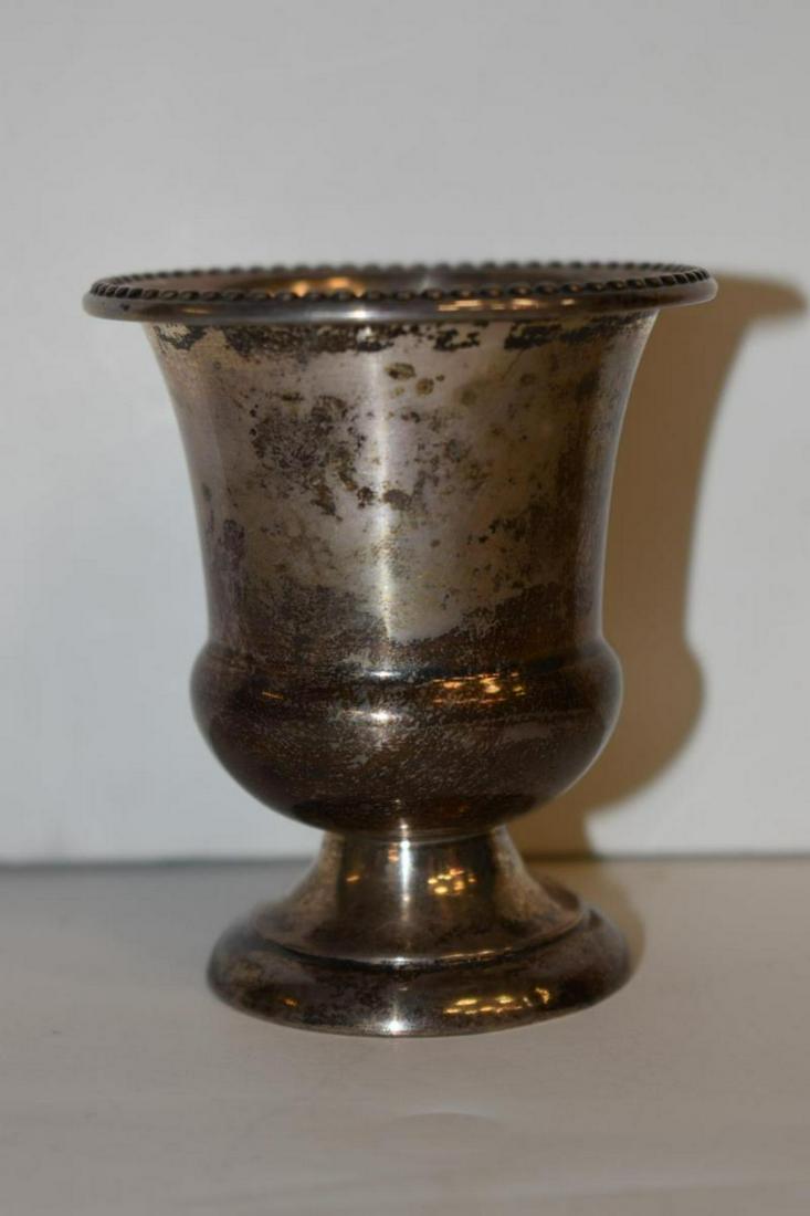 International Sterling Silver Vintage Cordial Cup: International Sterling Silver Vintage Cordial Cup or Toothpick or Cigarette Holder. Imprinted NH1-1. It is 2 3/4" tall & 2 7/16" diameter across the top. Beaded top lip. Good condition, exhibits patin