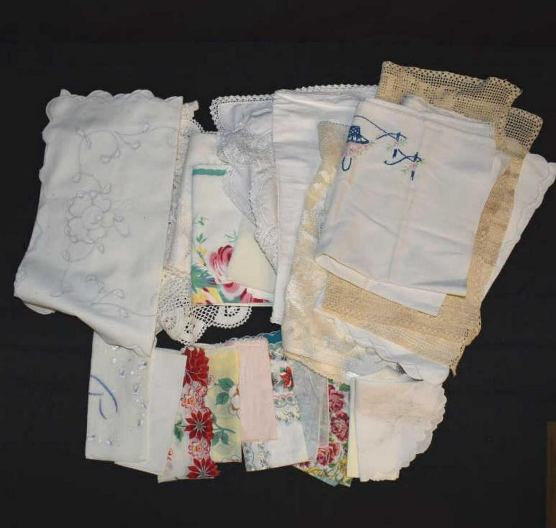 Group of Early Linens: Group of Early Linens. Vintage handkerchiefs and doilies.