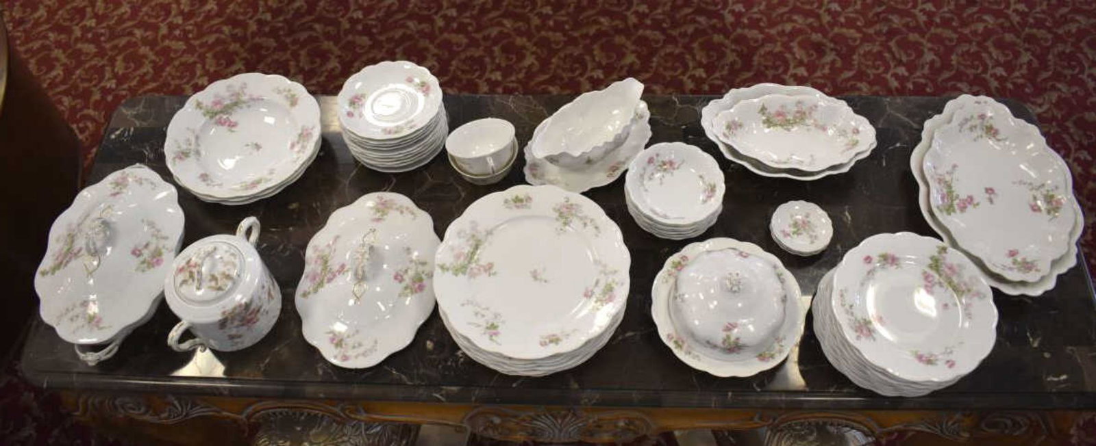 Set of M & Z Altrohlau Fine Porcelain China: Set of M & Z Altrohlau Fine Porcelain China Made in Austria. This set is round form with scalloped edges with white body & pink floral pattern. The set will include 8-Dinner plates 9 3/4", 11-Luncheon