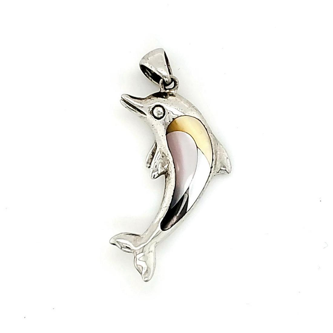 Sterling silver mother of pearl dolphin pendant (1 of 4)