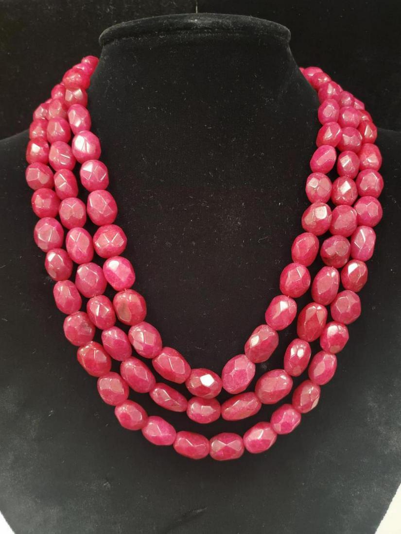 3-Strand faceted ruby bead necklace (1 of 4)