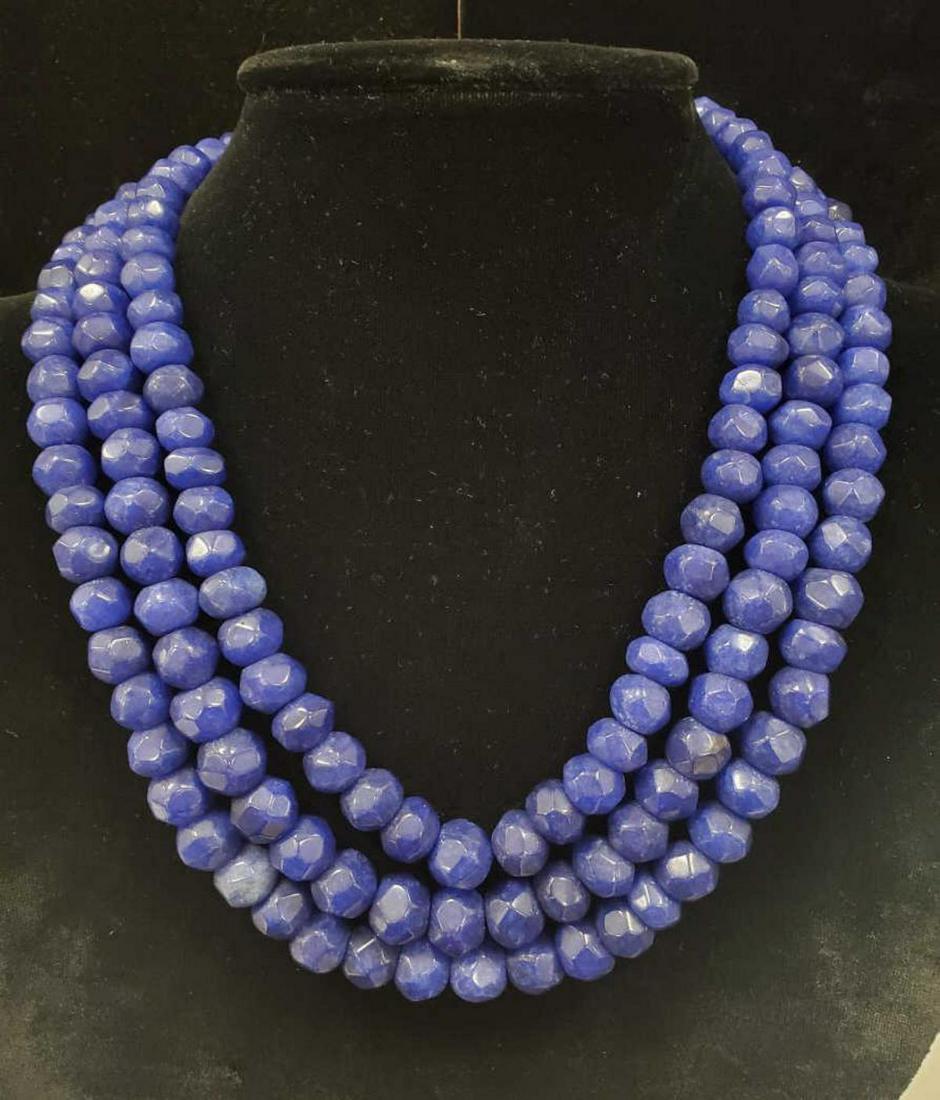 3-strand faceted sapphire bead necklace (1 of 4)