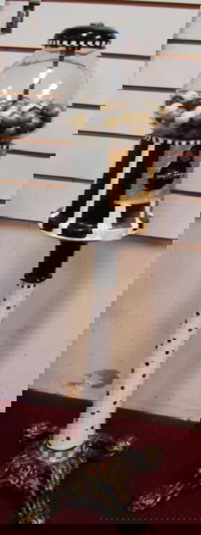 Black & White Bubble Gum Machine Cast Iron: Cast Iron Black & White Bubble Gum Machine, filled with wooden gumballs but can be used with the real thing.