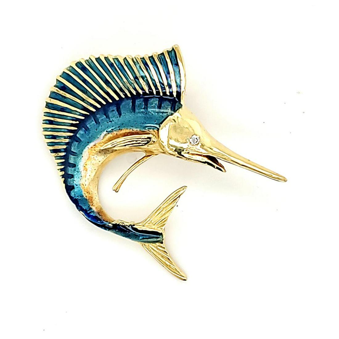 18kt yellow gold blue marlin fish pendant (1 of 4)