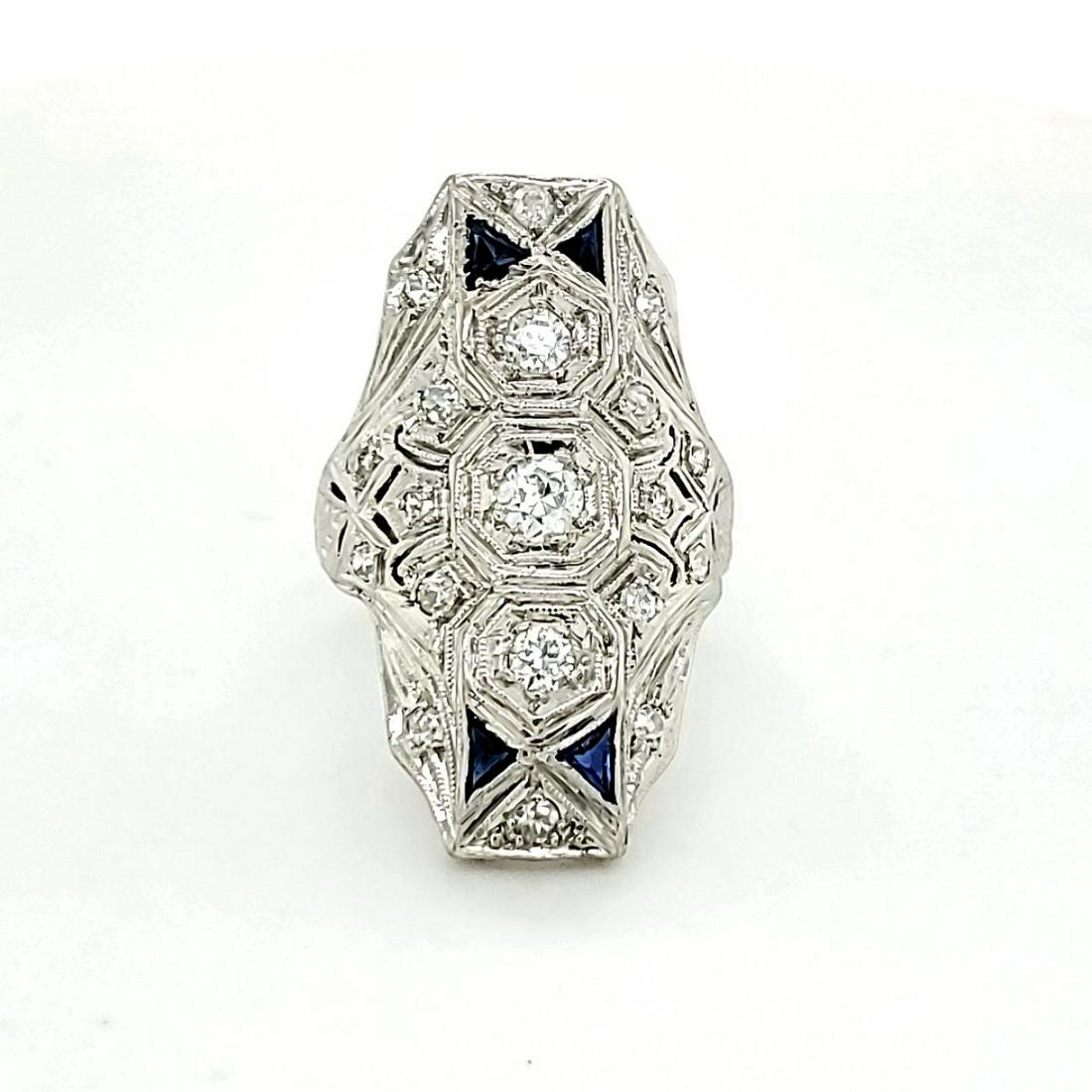 Vintage platinum diamond and sapphire ring (1 of 6)