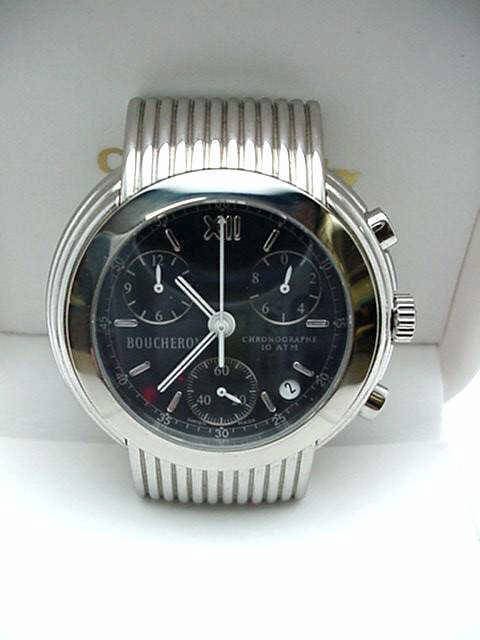Stainless Boucheron Chronographe watch: Gentlemen's Boucheron Chronographe stainless watch with slate grey dial, case in like new condition however needs some movement work and has no band.