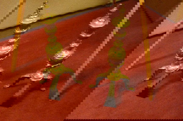 Pair of Heavy Brass Fireplace Andirons 23" tall: Pair of Heavy Brass Fireplace Andirons 23" tall