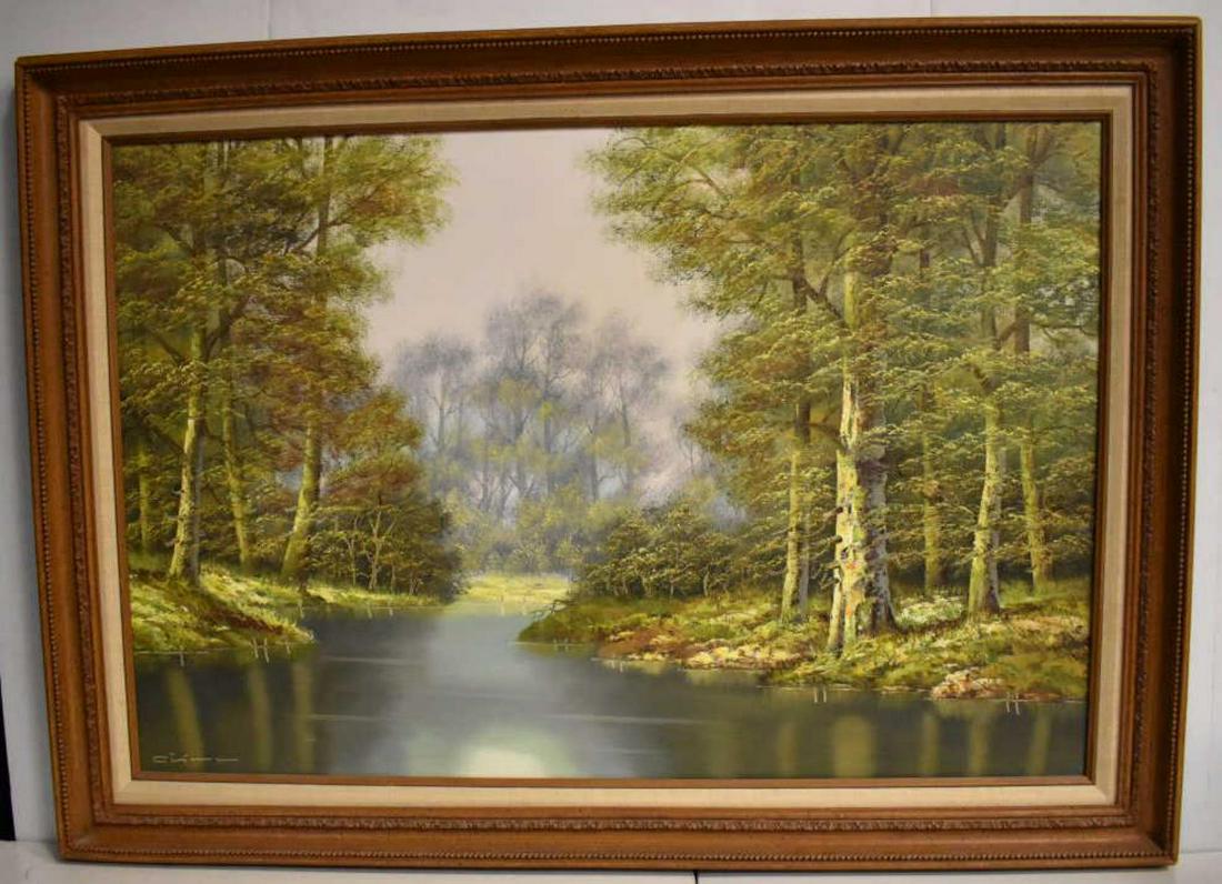 Hans Durr (Austria 1913-1993) Oil Painting: Hans Durr (Austria 1913-1993) Oil Painting. An original painting. Has a Merrill Chase certificate of authenticity. Painting vintage 1950's. Forest landscape. Artist signature lower left hand Corner. M
