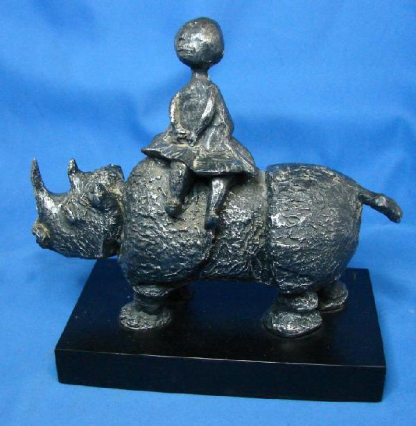 "The Journey" by Boulanger; signed sculpture: "The Journey" by Graciela Rodo-Boulanger, 7" x 8", hand cast sculpture in Foundry-Stone with pewter gray patina.
